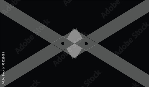A gray metal bracket with two holes on a black background with crossed gray lines