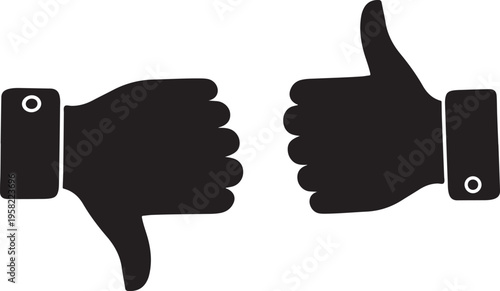 Thumbs up and thumbs down vector icon isolated on transparent background feedback concept