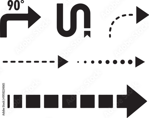 Collection of various directional arrows and path indicators in black and white.