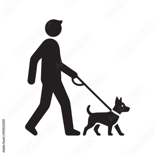 Person Walking Dog on Leash Silhouette Vector Icon Illustration
