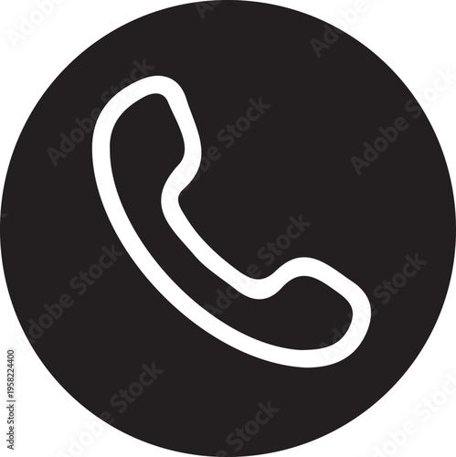 Phone call icon in black circle button for customer support communication contact vector