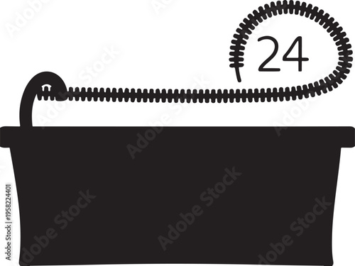 Plumbing service 24 hours icon with bathtub and snake tool for professional drain cleaning