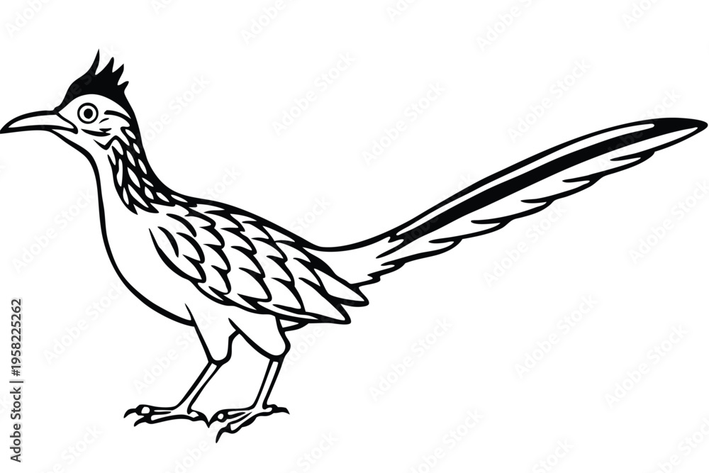 Fototapeta premium roadrunner bird silhouette line art vector illustration with a white background