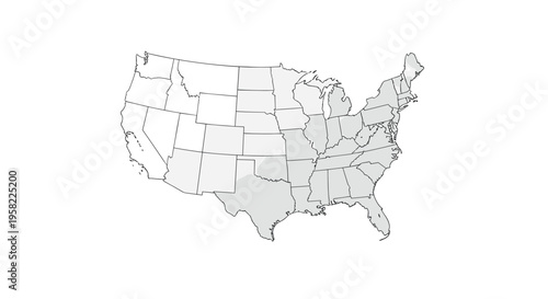 An outline map of the contiguous United States features a light gray shaded central-southern region on a white background.