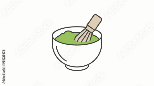 Minimalist matcha tea cup icon, flat vector design, clean outline style, soft green color palette, modern food icon, isolated on white background
