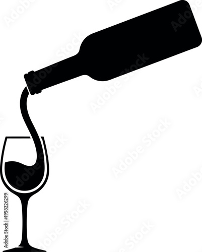 Pouring wine from a bottle into a glass a simple black silhouette