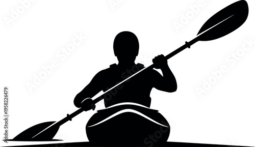 Silhouette of a kayaker paddling on calm water a dynamic scene