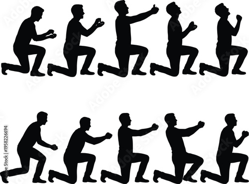 Marriage Proposal Silhouette Sequence– Man Kneeling Engagement Vector Set