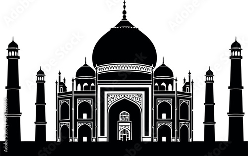 Black and white illustration of the taj mahal a famous landmark