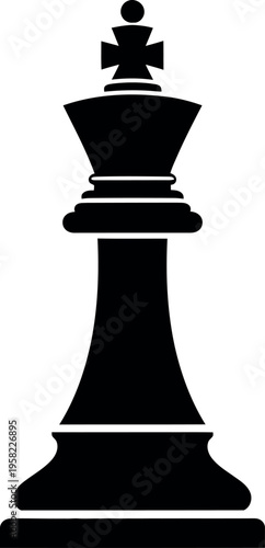 A stark black silhouette of a chess king piece stands prominently