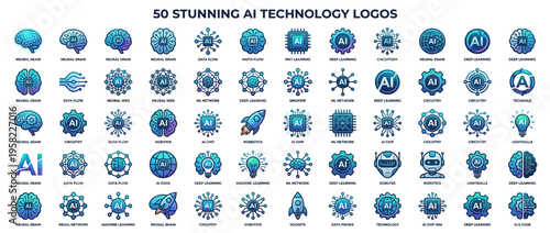 Collection of artificial intelligence logos.