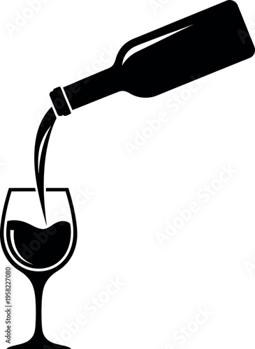 Wine being poured from a bottle into a glass black silhouette