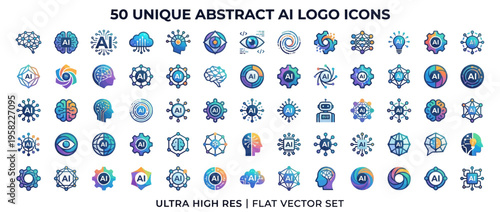 50 unique abstract AI logo icons set.