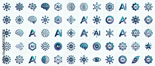 Collection of various AI and technology icons in shades of blue.