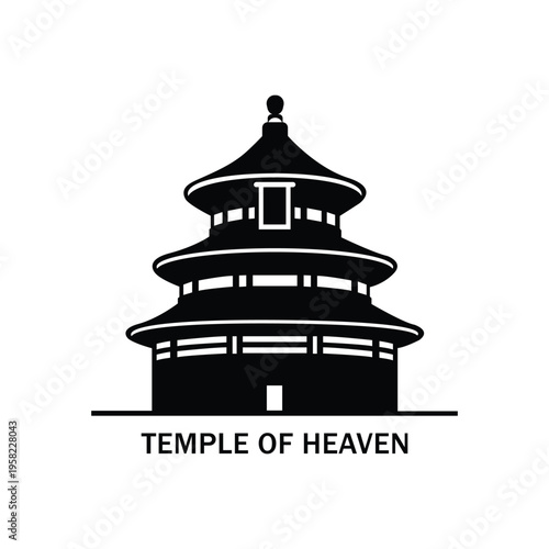 Temple of Heaven Beijing China silhouette icon, famous landmark architecture vector illustration, travel tourism Asian monument flat design