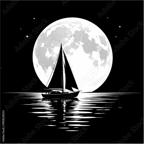 sailing boat in the night