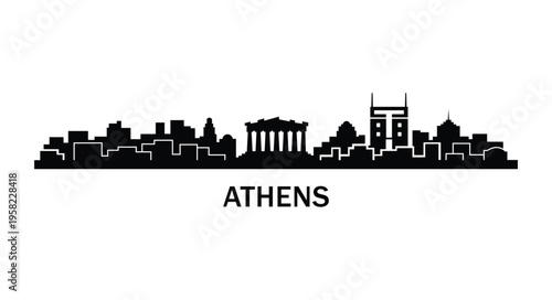 Athens Greece skyline silhouette with Parthenon, ancient architecture landmark vector illustration, European travel cityscape design