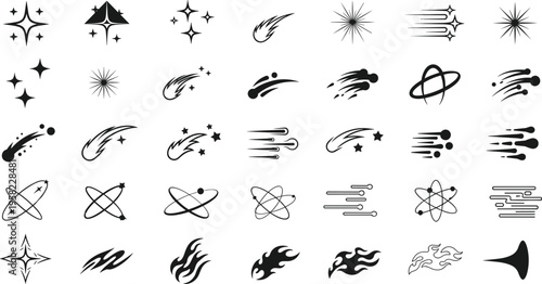 Space abstract icon collection, cosmic vector artwork set, scientific design graphic, celestial illustration symbol, flat vector illustration