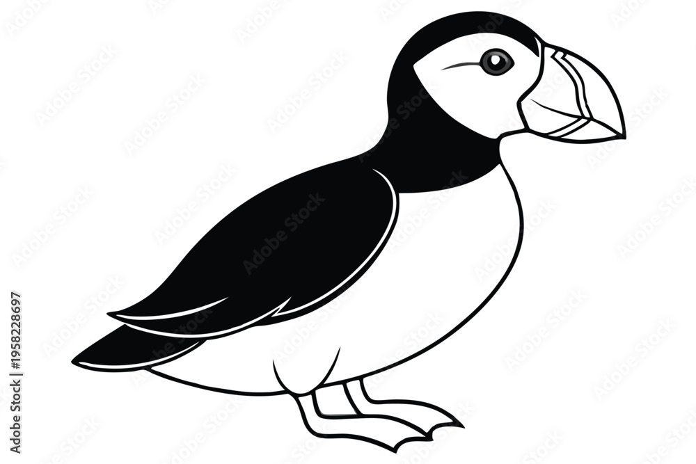 Fototapeta premium puffin bird silhouette line art vector illustration with a white background
