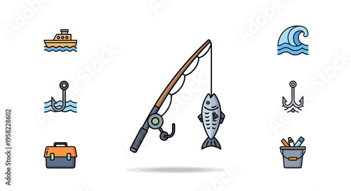 Fish on a fishing hook line.