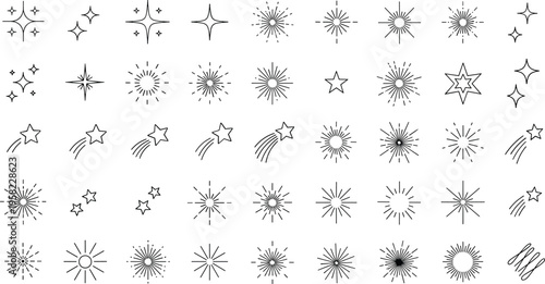 Star sparkle icon collection, celestial burst vector artwork set, radiant design graphic, decorative illustration symbol, flat vector illustration