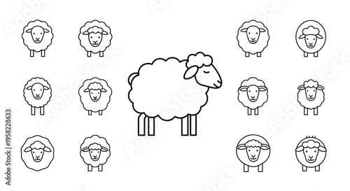 Sheep standing with flock icons around.