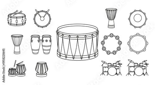 Drum set musical instrument collection.