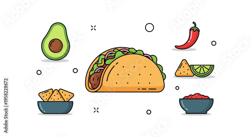 Taco with avocado and chips.