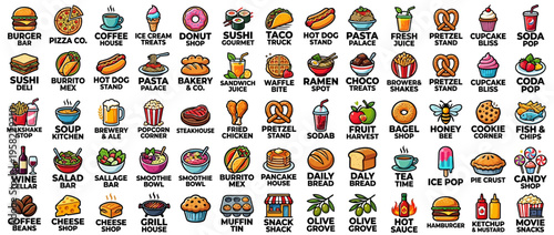 A variety of colorful food icons and symbols.
