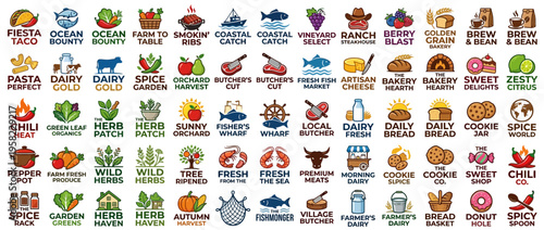 A variety of colorful food icons and symbols.
