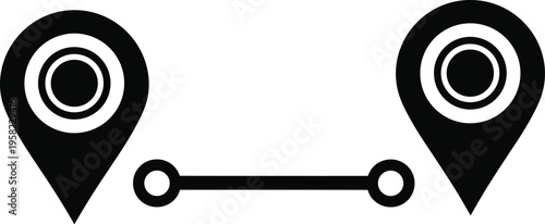 Flat vector illustration of location markers, navigation route, travel distance, pinpoint design, geographic connection, map symbols, direction icons, journey path