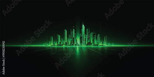 Abstract green background featuring glowing energy waves and a digital pulse equalizer illustration for medical technology and audio frequency heart monitor displays