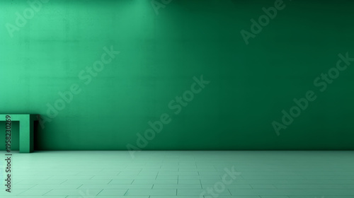 Background with green studio room, posing room, 3D studio with geometric shapes and platforms suitable for product display