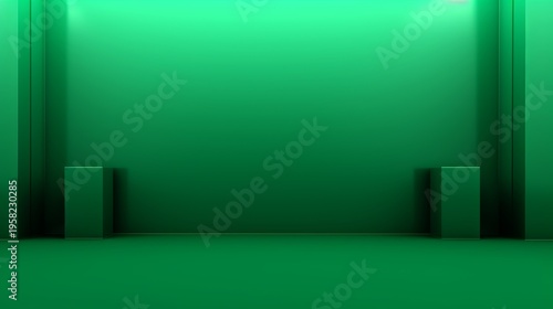 Background with green studio room, posing room, 3D studio with geometric shapes and platforms suitable for product display