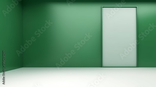 Background with green studio room, posing room, 3D studio with geometric shapes and platforms suitable for product display