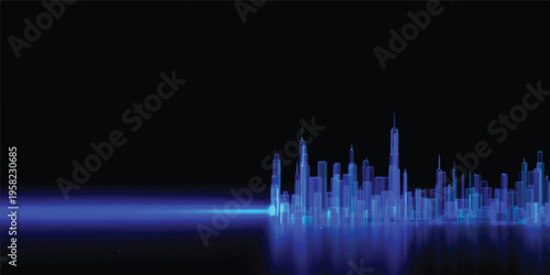 A digital illustration of a sound wave equalizer on a blue background featuring a light vector line design for audio technology and music frequency recording