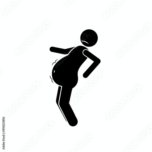 Stick figure person leaning back with hands on lower back due to severe stomach bloating and discomfort vector illustration