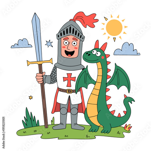 a silly tall knight with dragon