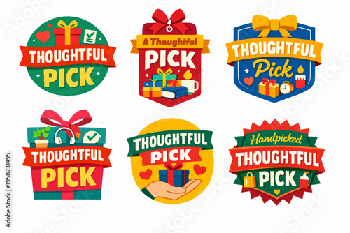 Thoughtful pick badges with handpicked gift recommendations, shopping labels for special offers and promotions