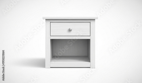 White Wooden Nightstand with Drawer and Shelf Realistic Vector Illustration