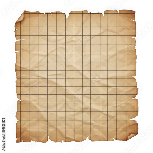 Vintage-style grid map on aged parchment paper with a worn texture