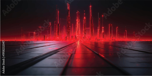 An abstract red background featuring glowing digital waves and bright vector lines creates a shiny, high-energy wallpaper design perfect for technology or music party backdrops