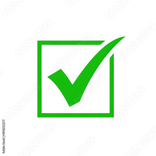 Green checkmark in a square box on transparent background
