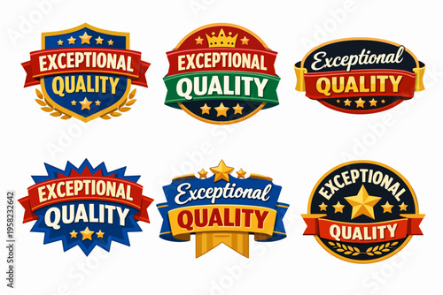 Set of exceptional quality badges and premium guarantee labels, vector illustrations of product excellence and award