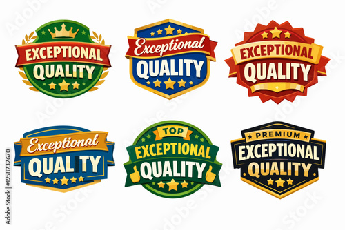 Branding products with exceptional quality badges, premium labels, and guaranteed service seals for customer satisfaction