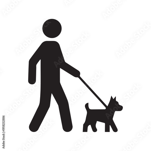 Person Walking Dog on Leash Silhouette Vector Icon Illustration
