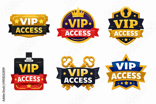 Vip access badges and awards representing loyalty, exclusive membership, premium service, and special privileges