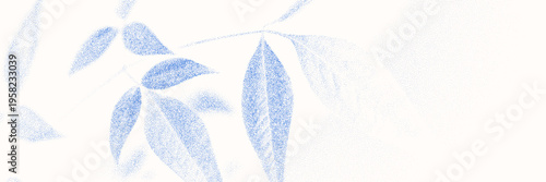 Cyanotype stipple overlay texture bg with leaves silhouettes. Vector soft blue wallpaper for template, graphic design projects, artworks
