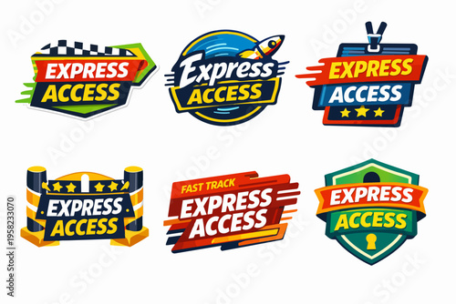 Express access badges and fast track emblems for priority entry, quick service, and vip treatment