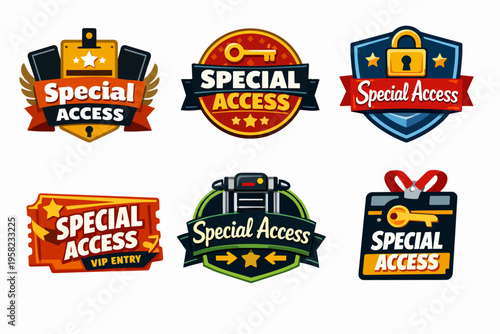 Special access badges and emblems collection, providing exclusive entry, vip membership, and premium privilege status